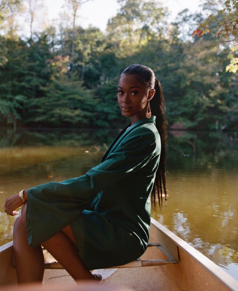 'AMINAT' DOUBLE BREASTED GREEN SUIT DRESS