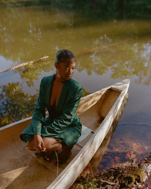 'AMINAT' DOUBLE BREASTED GREEN SUIT DRESS