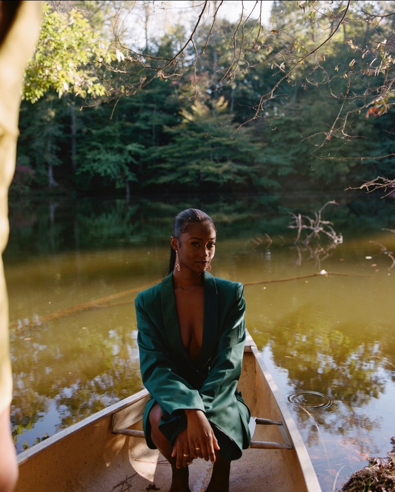 'AMINAT' DOUBLE BREASTED GREEN SUIT DRESS